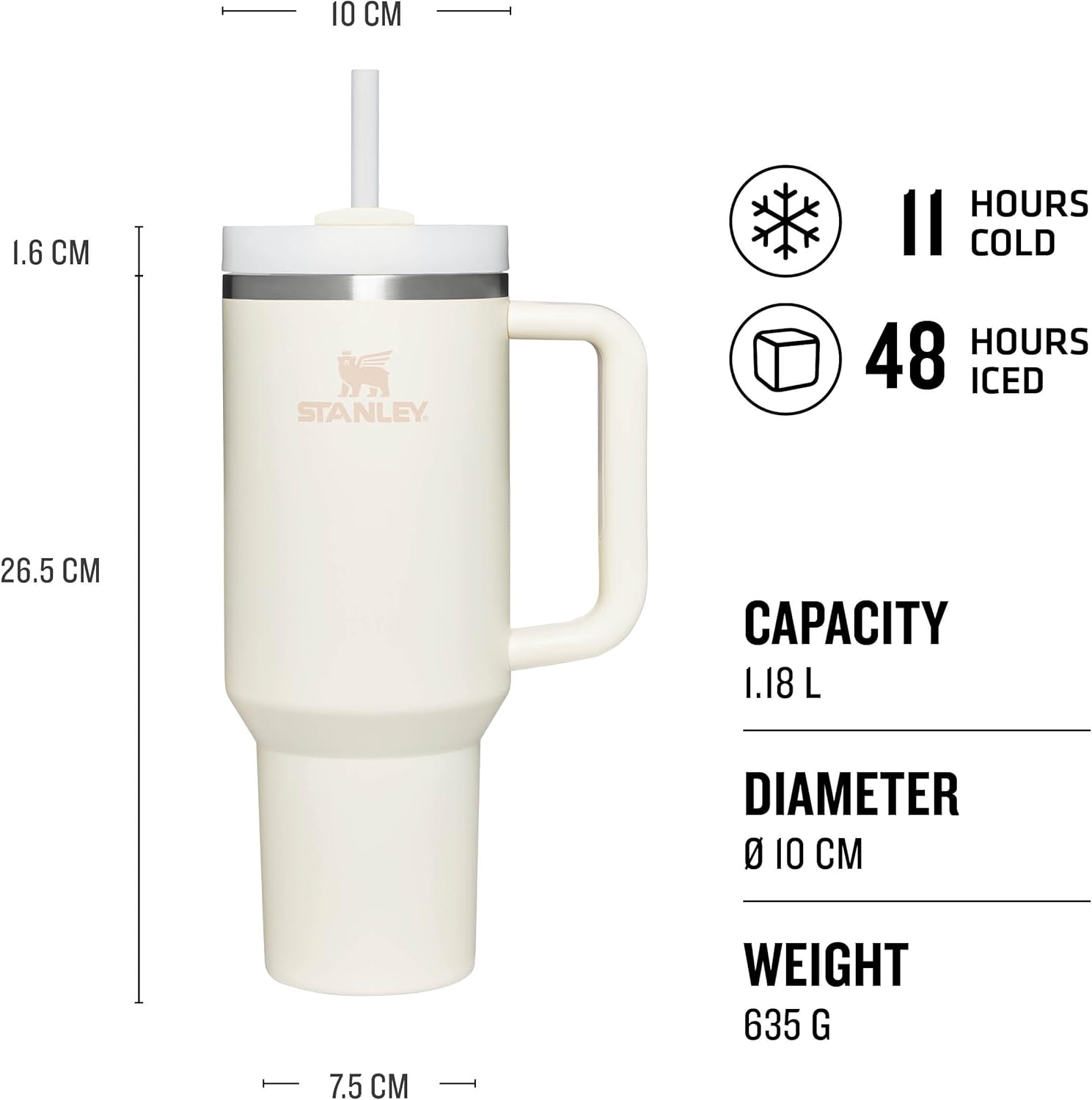 Stanley Quencher Pipetli Termos Bardak, 1.18 Litre, Krem