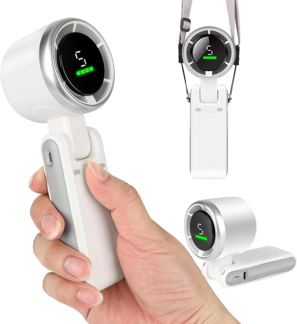 Turbo El Vantilatörü Mini Fan Vantilatör Katlanabilir 3’ü 1 Arada Taşınabilir Fan 5 Kademeli LED Ekranlı USB-C Şarjlı Mini Vantilatör