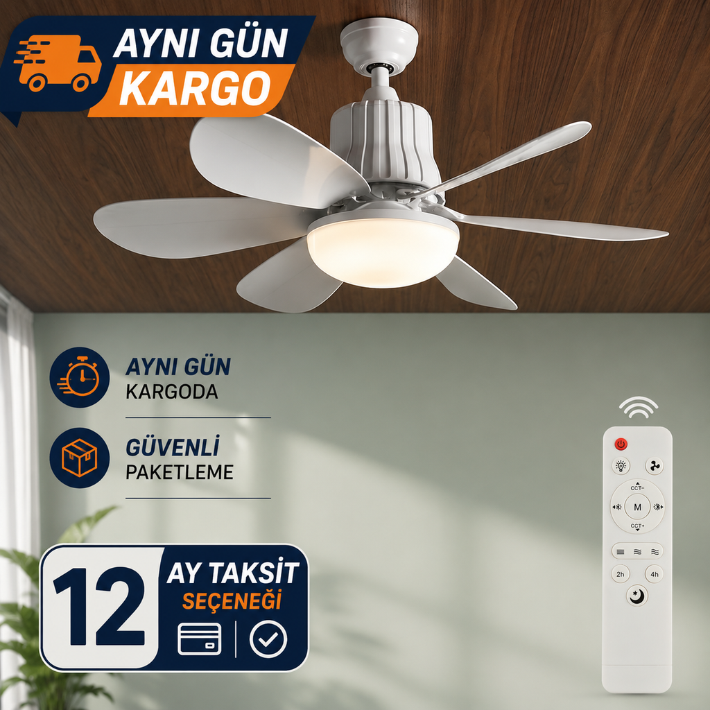 2IN1 Led Işık ve Fan Sessiz 3 Renk Modu ve 3 Hız Modu Kumandalı Tavan Vantilatörlü Led Ampul [Enerji Sınıfı A]