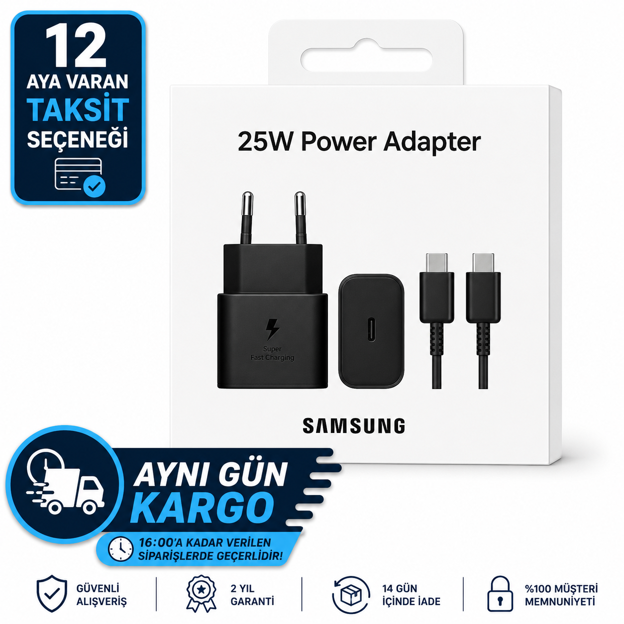 Samsung 25W Hızlı Şarj Seti Type-C Çıkışlı Adaptör ve 1m Type-C Kablo