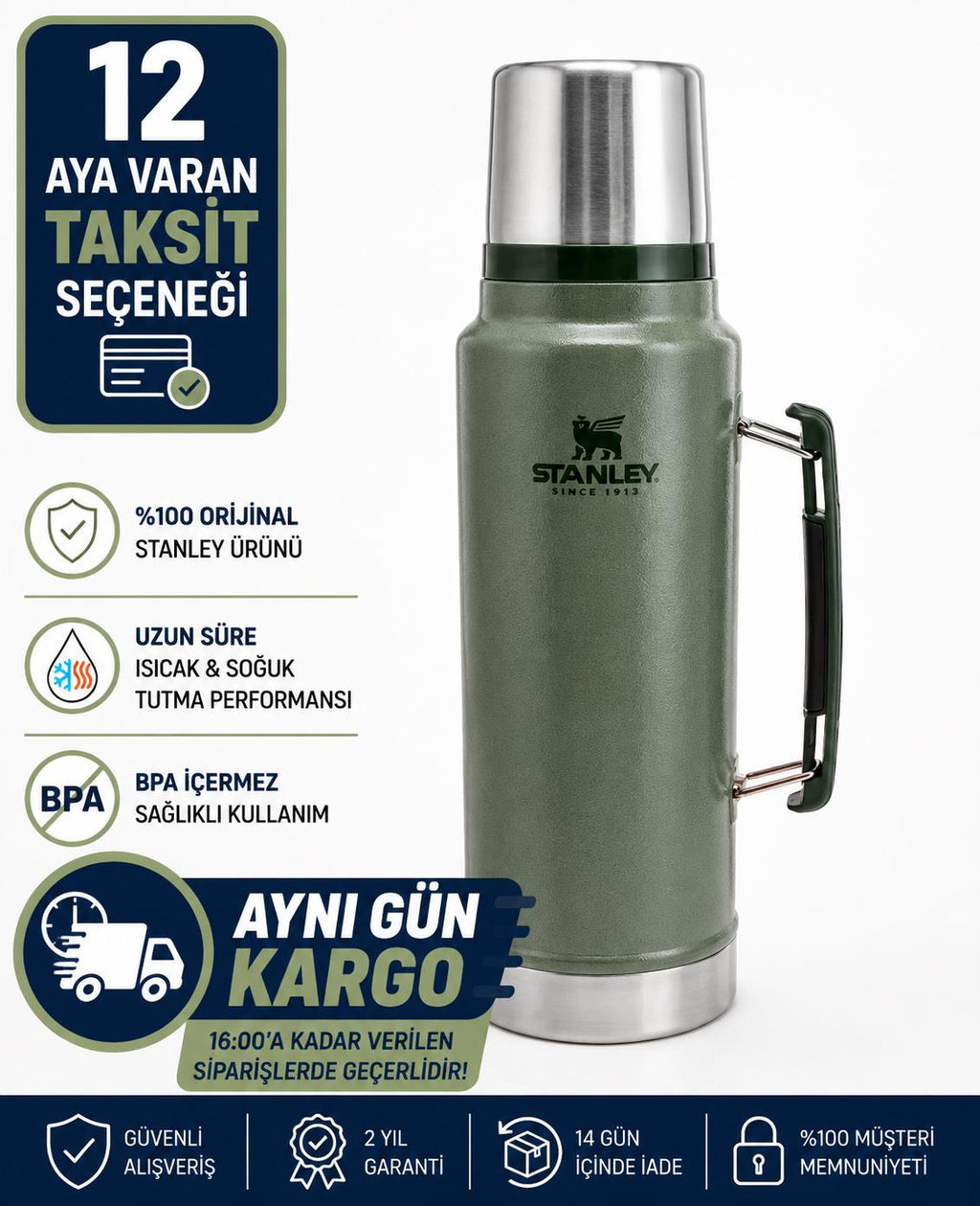 Stanley Classic Legendary Vakumlu Çelik Termos, 1 L