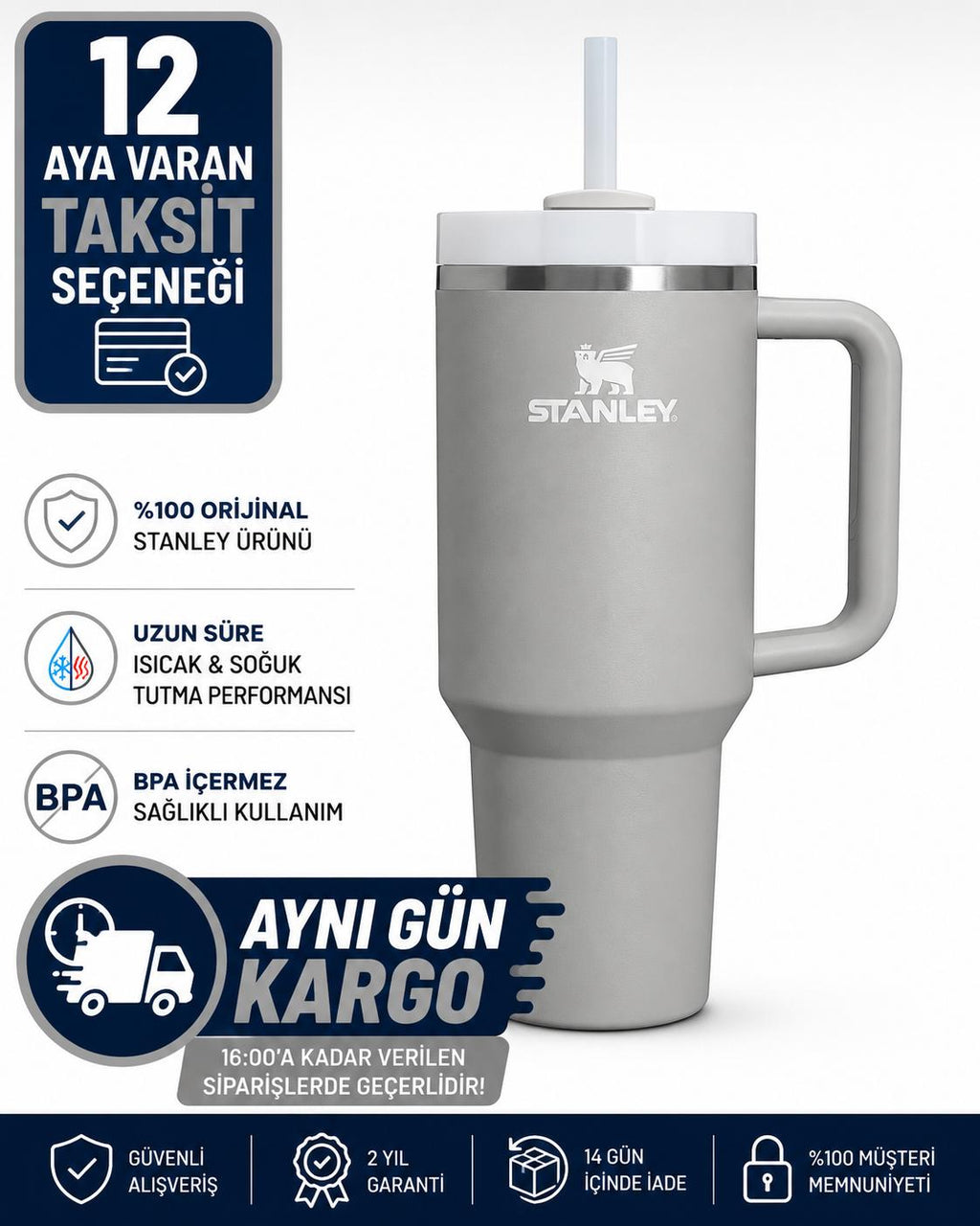Stanley Quencher Pipetli Termos Bardak, 1.18 L