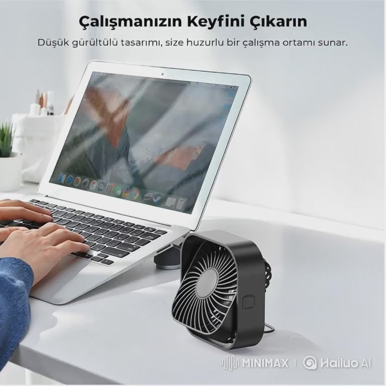 Masaüstü Vantilatör 3 Kademeli 360° Döner Başlıklı USB Kablolu Soğutucu Fan Siyah